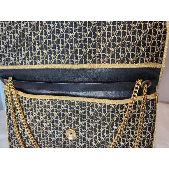 Christian Dior Vintage Trotter Chain Shoulder Bag Gold and Black NYE - Picture 13 of 15